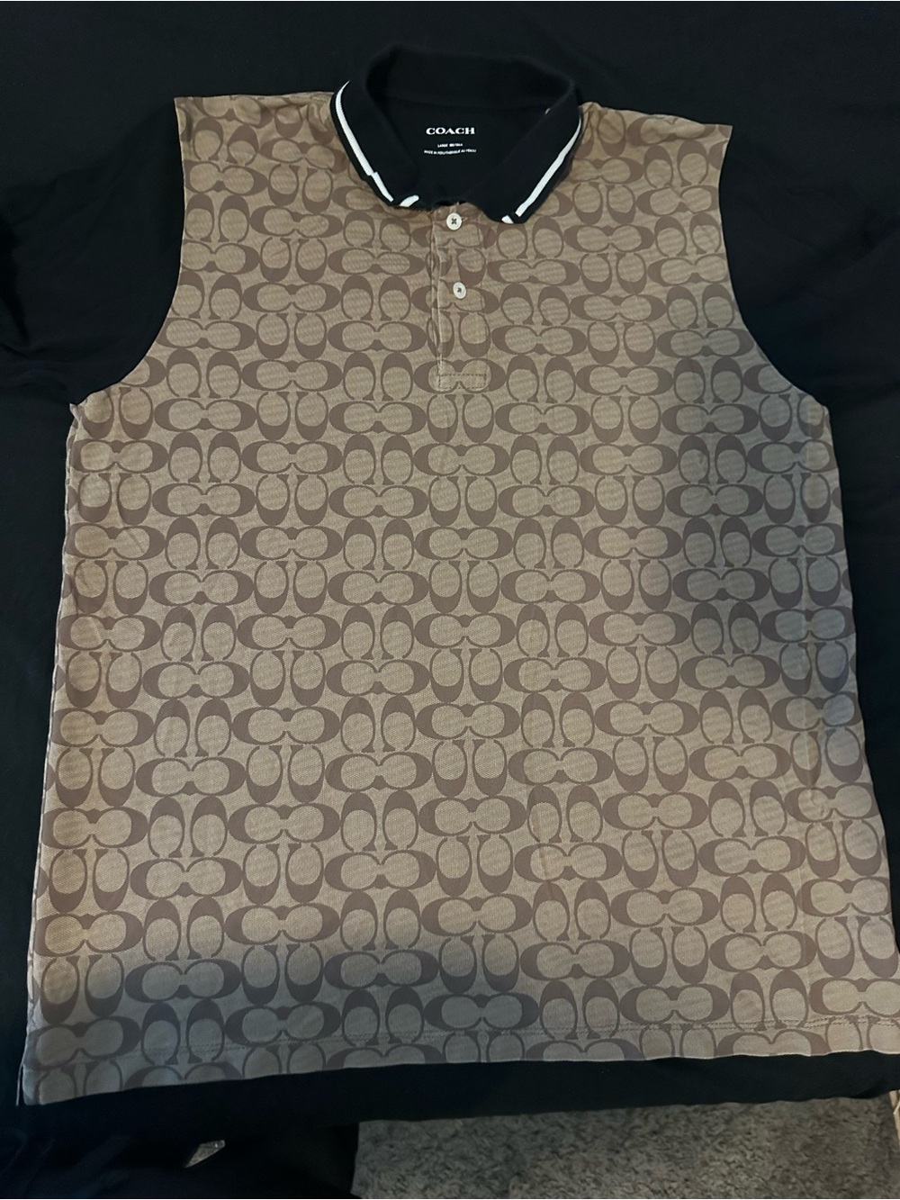 Coach Men’s Brown Monogram Polo with Black Collar